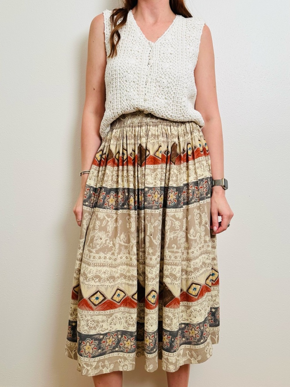 Vintage Coldwater Creek Rayon Skirt Petite Tribal Boho Aztec Pattern Made in USA - Picture 2 of 11